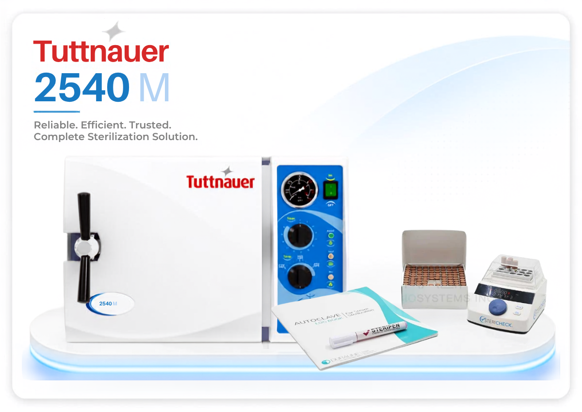 New Tuttnauer 2540M Manual Autoclave Steam Sterilizer & SteriCheck Digital Incubator Starter Kit with 10 Hour Biological Indicators