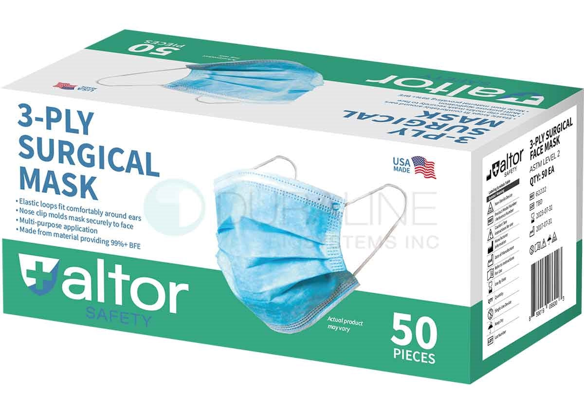 FDA Approved ASTM Level 2 Surgical Mask Made in the USA, 50 per box