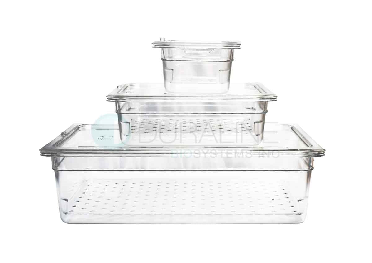Clear Instrument Soaking Tray with Strainer and Lid, Small  7"L x 6.5"W x 4"H