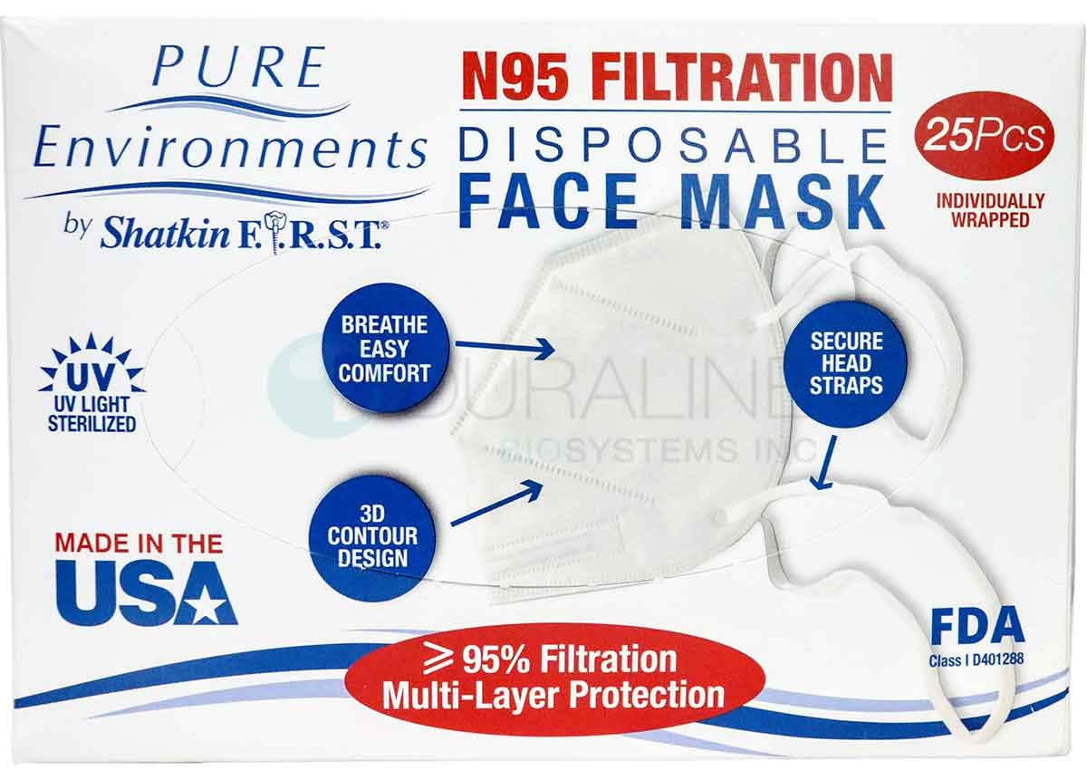 Sterile N95 Face Masks with Head-Straps, Made in the USA, Individually Wrapped, 25 per box