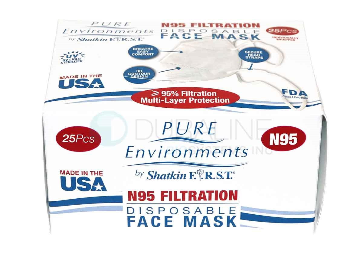 Sterile N95 Face Masks with Head-Straps, Made in the USA, Individually Wrapped, 25 per box