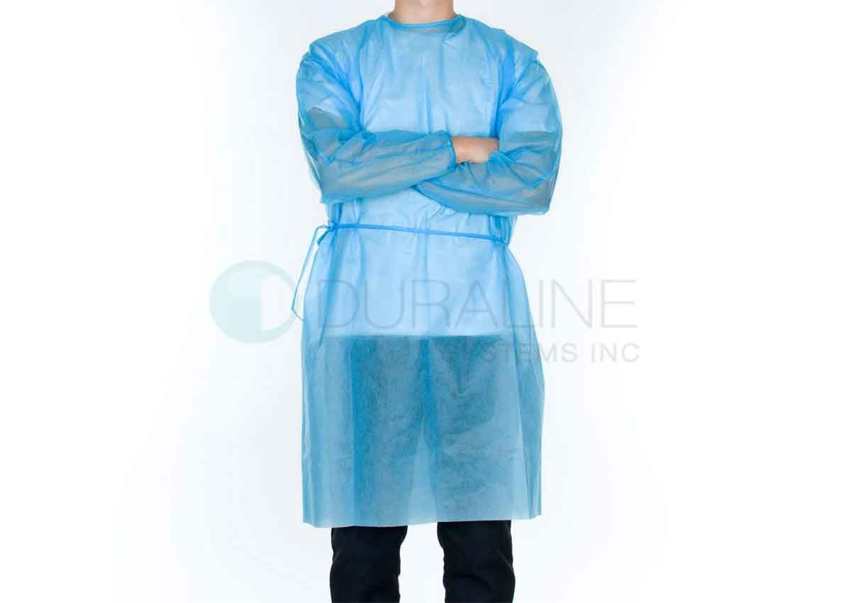 Isolation Gown AAMI Level 2, with Elastic Cuff, Tie in Back, One Size Fits Most, 1 gown per bag
