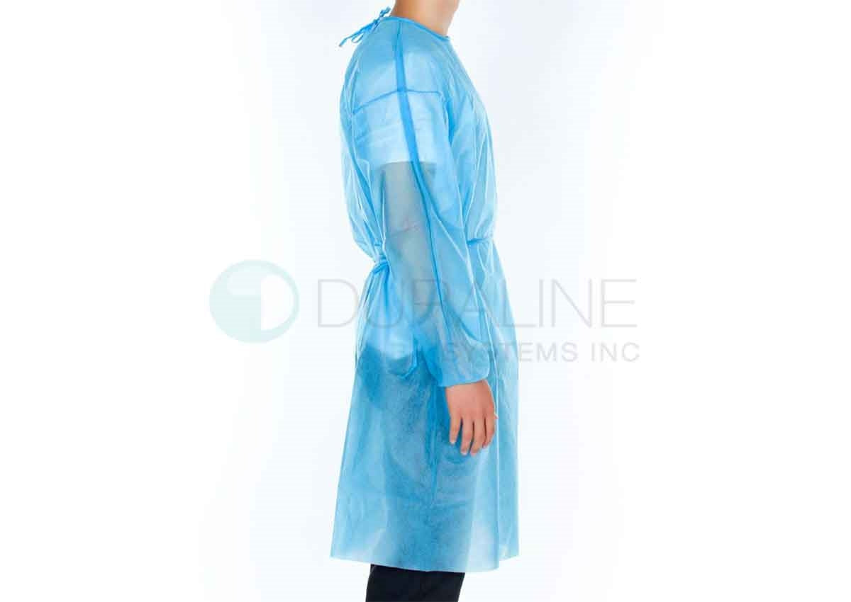 Isolation Gown AAMI Level 2, with Elastic Cuff, Tie in Back, One Size Fits Most, 1 gown per bag