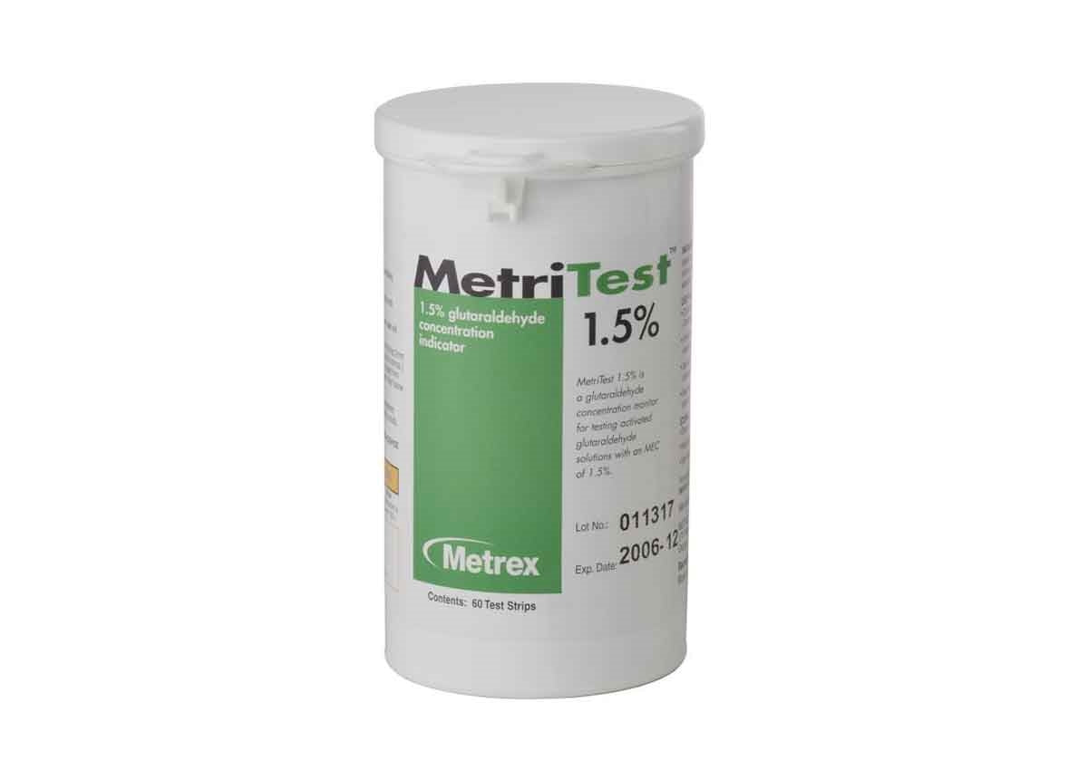 Metrex 10-303 MetriTest Strips 1.5% Pad Glutaraldehyde Concentration Indicator, 60 test strips per bottle
