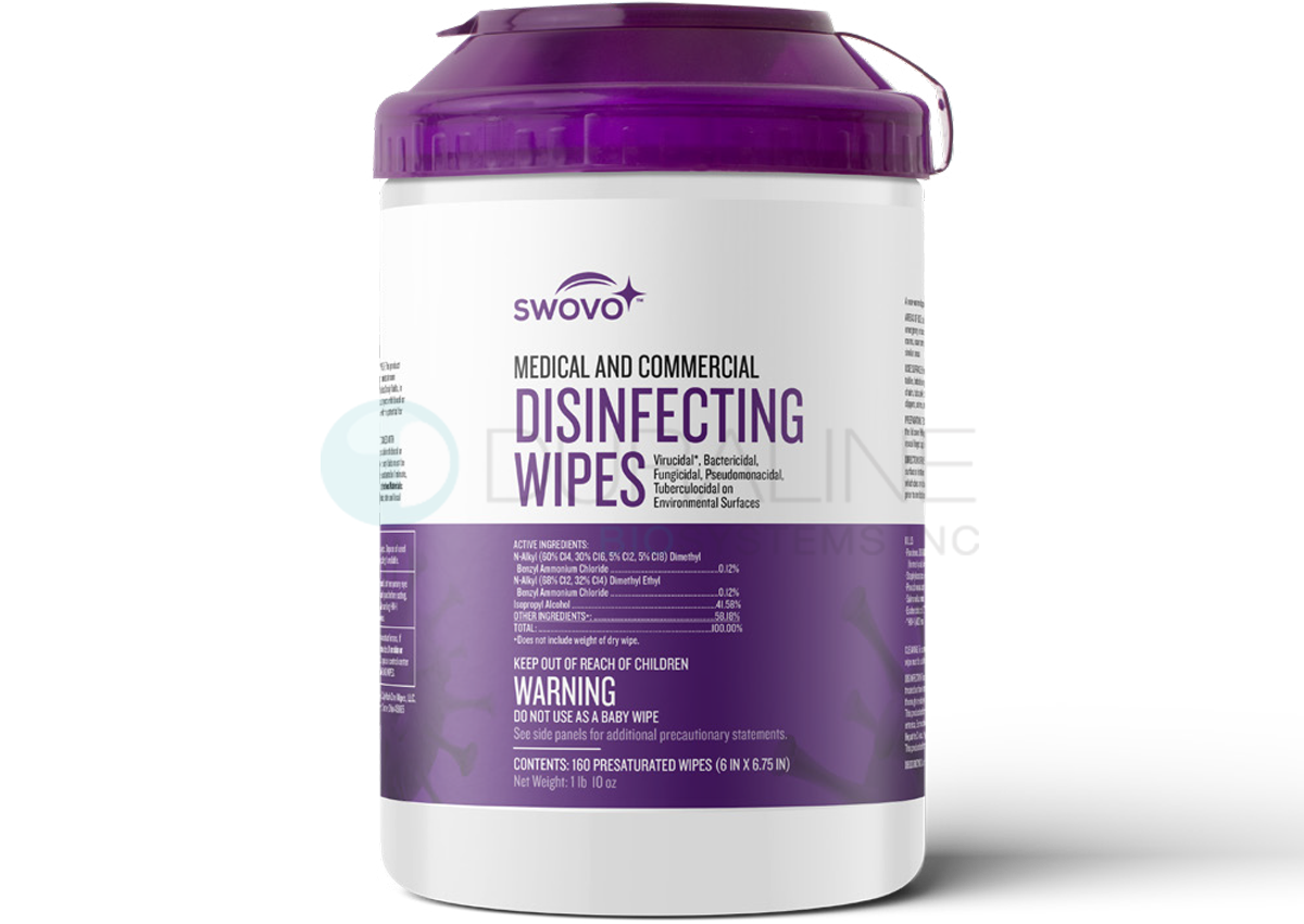 Swovo Medical and Commercial Wipes, Large, 6" x 6.75" 160 wipes per canister, 12 canisters per case