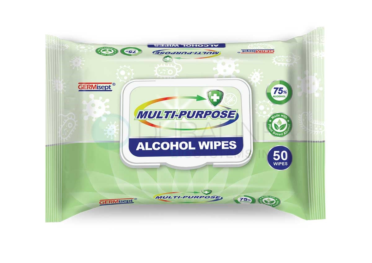 GERMisept Anti-Bacterial Wipes, 75% alcohol, Embossed Nonwoven, 50 wipes/pack, 24 packs/case
