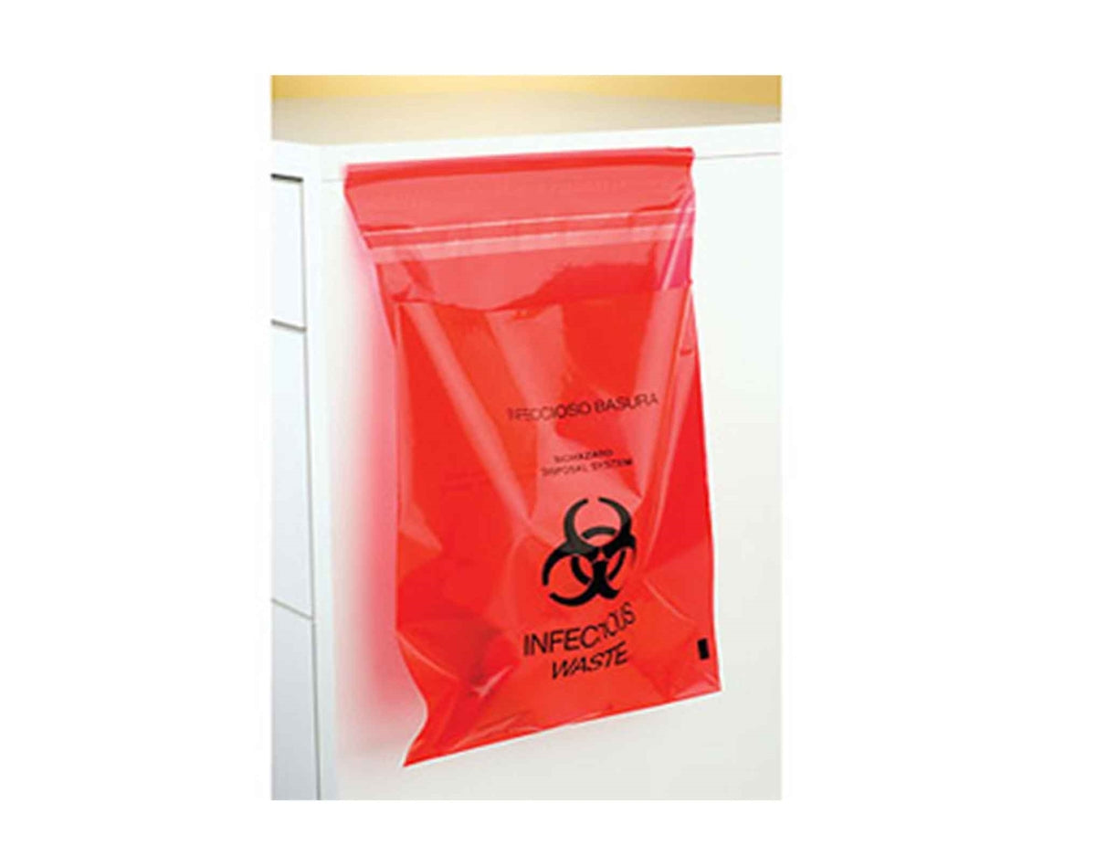Plasdent Stick-on Red Bio Hazard Waste Bags 9" x 10" 200/Box PS850