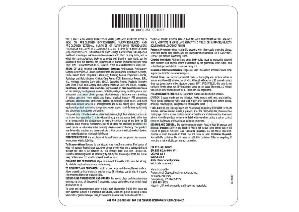 Sani-Cloth AF3 Germicidal Disposable Wipes P63884 7.5 x 15" X-Large wipes, 65 wipes/canister, 6 canisters/case