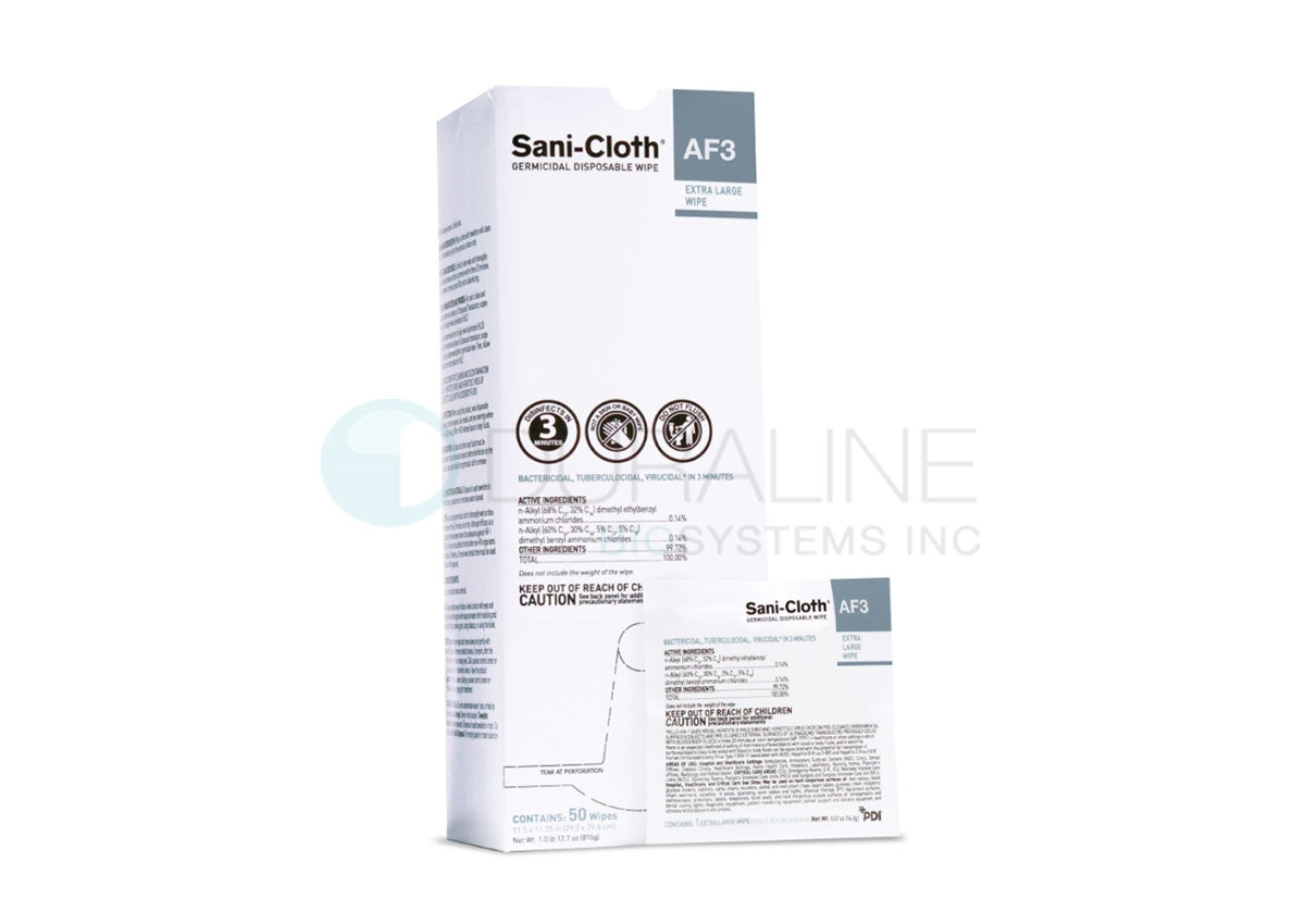 Sani-Cloth AF3 Germicidal Disposable Wipes U27500 11.5" x 11.75" individually wrapped X-Large wipes, 50 wipes/pack, 3 packs/case