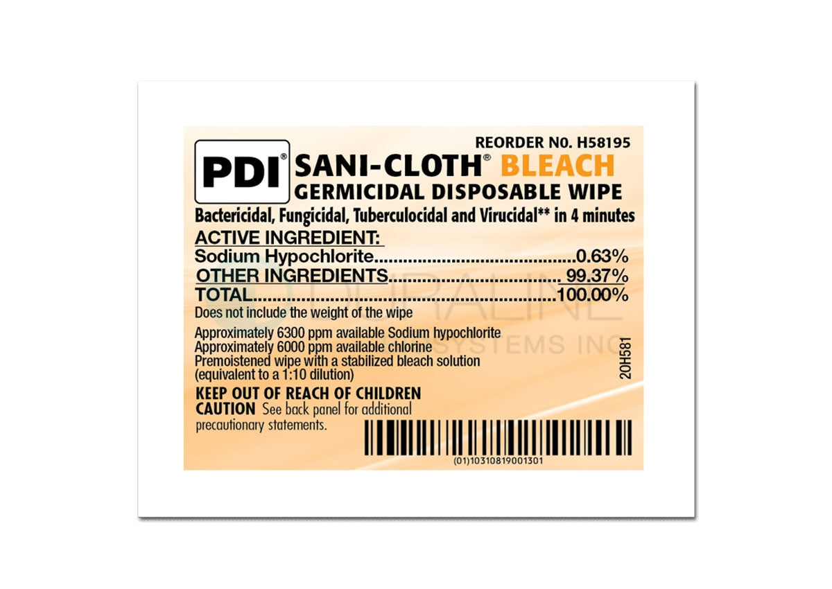 Sani-Cloth Bleach Germicidal Disposable Wipes H58195 5" x 7" 40 individually wipes per box, 10 boxes/case
