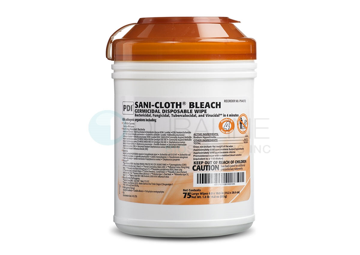 Sani-Cloth Bleach Germicidal Disposable Wipes P54072 6" x 10.5" 75 wipes/canister, 12 canisters/case
