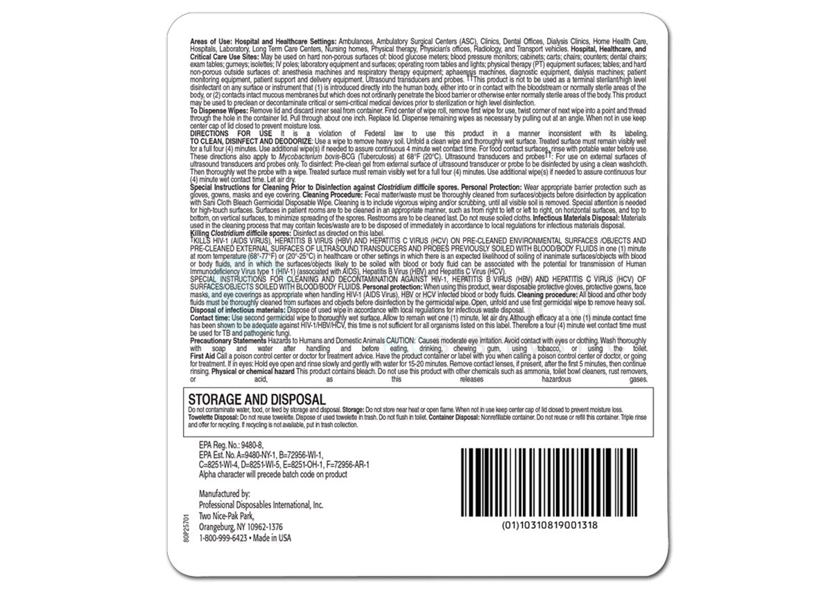 Sani-Cloth Bleach Germicidal Disposable Wipes P54072 6" x 10.5" 75 wipes/canister, 12 canisters/case