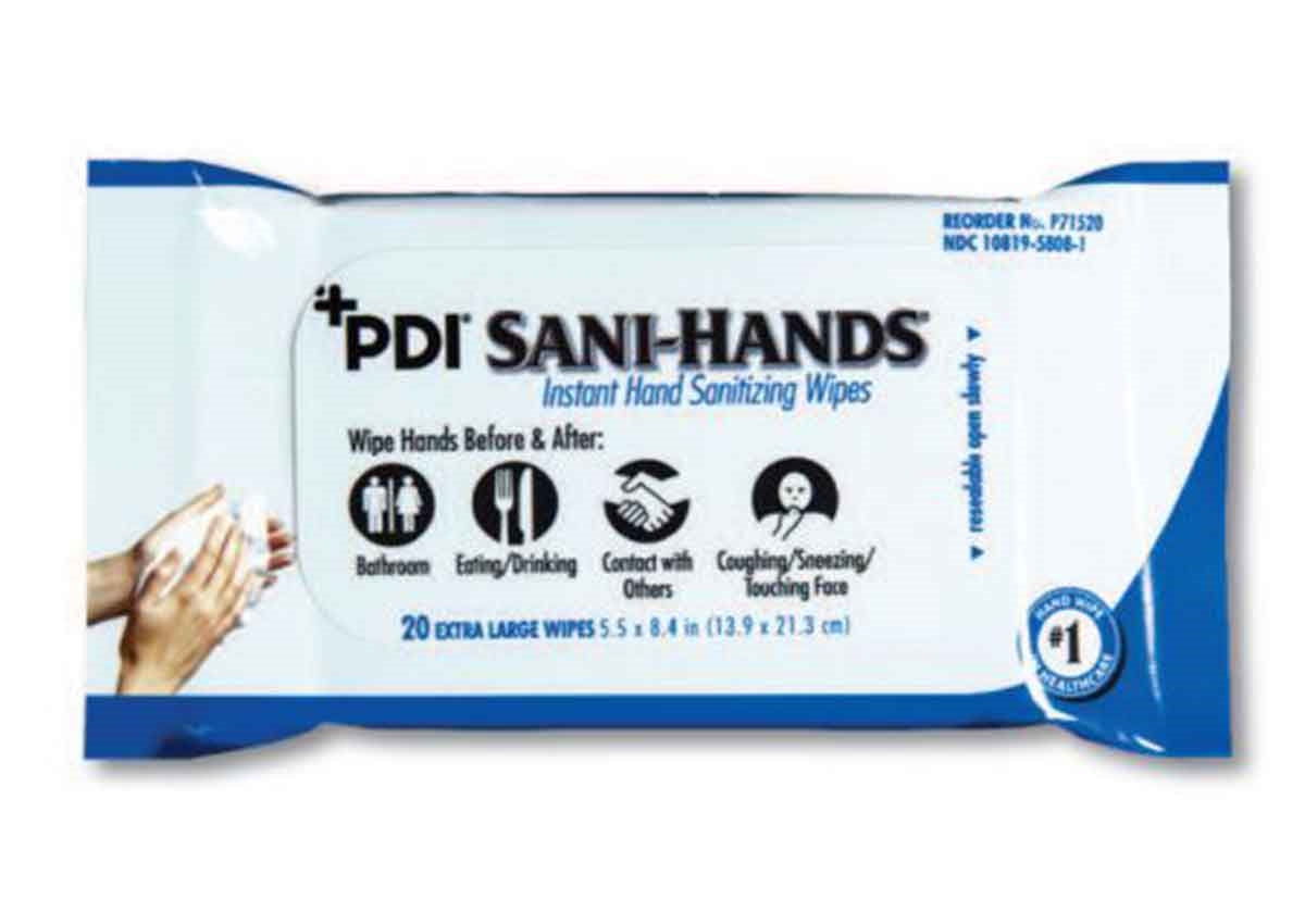 PDI 71520 Sani-Hands Instant Hand Sanitizing Wipes, Bedside Packs 8.4" x 5.5" 20/pack, 48/case