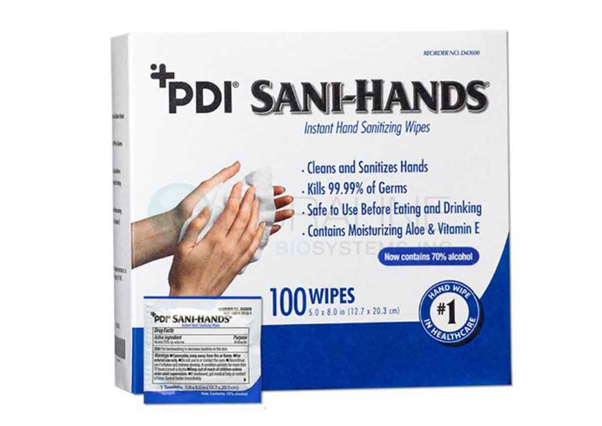 Sani-Hands Instant Hand Sanitizing Wipes 5" x 8", 100/bx, 10 bx/cs  PDI D43600