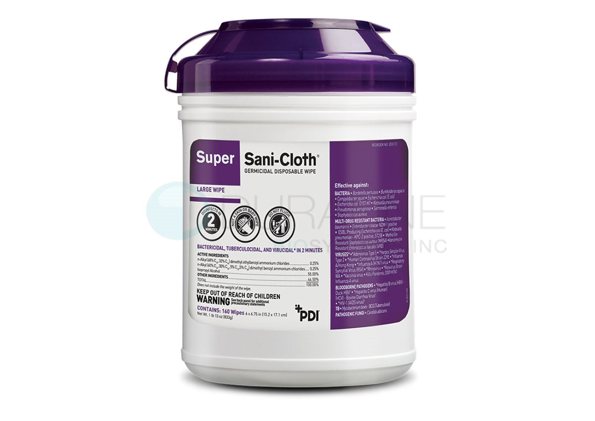 Super Sani-Cloth Germicidal Disposable Wipes Q55172 6" x 6-3/4" 160/canister, 12 canisters/case