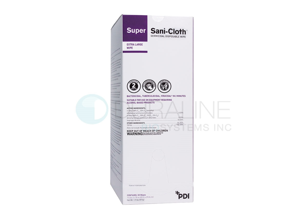 Super Sani-Cloth Germicidal Disposable Wipes U87295 11.5" x 11.75" individually wrapped X-Large wipes, 50/box, 3 boxes per case