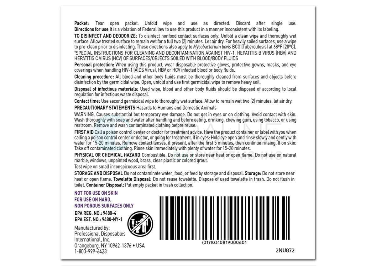 Super Sani-Cloth Germicidal Disposable Wipes U87295 11.5" x 11.75" individually wrapped X-Large wipes, 50/box, 3 boxes per case