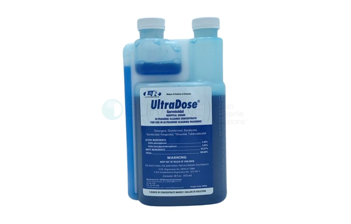 UltraDose Germicidal Hospital-Grade Ultrasonic Cleaner Concentrate, 1 oz/bottle, 6 bottles/case (16 oz makes 16 gallons)