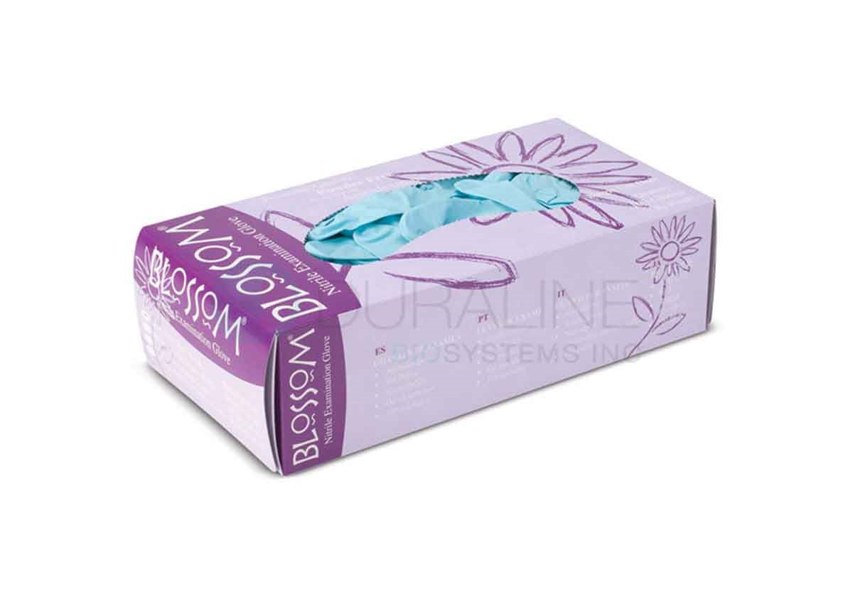 Blossom Nitrile Exam Gloves, Latex-Free, Powder-Free, Non-Sterile, Teal Blue, Textured Fingers, 100/Box Medium BM 45227