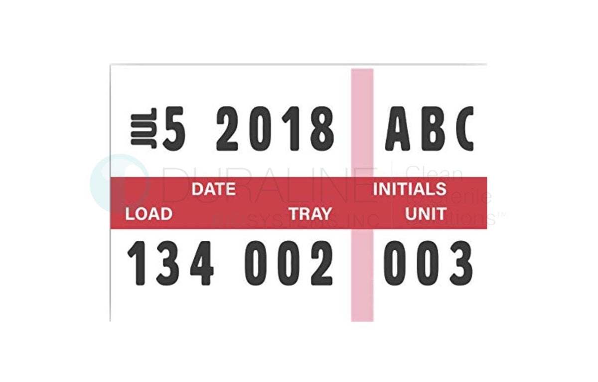 Labelex Dual-Ply Date, Load, Tray, Unit, Initials and Indicator Strip (red) Labels 500/roll, 12 rolls/pk