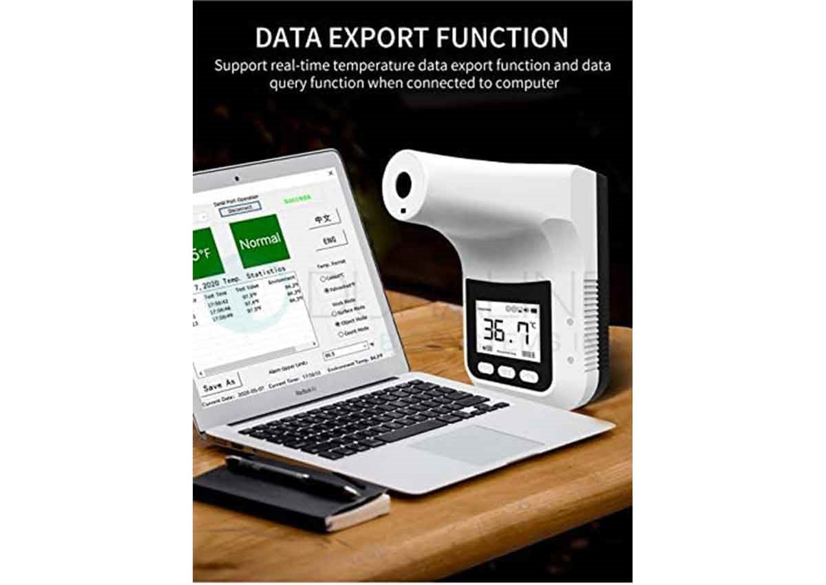 Forehead Thermometer, Wall Mount or Pole-Mounted, Automatic No-Contact Thermometer, Infrared K3 with 4-digit display, USB DC Power and 4 (AA) batteries
