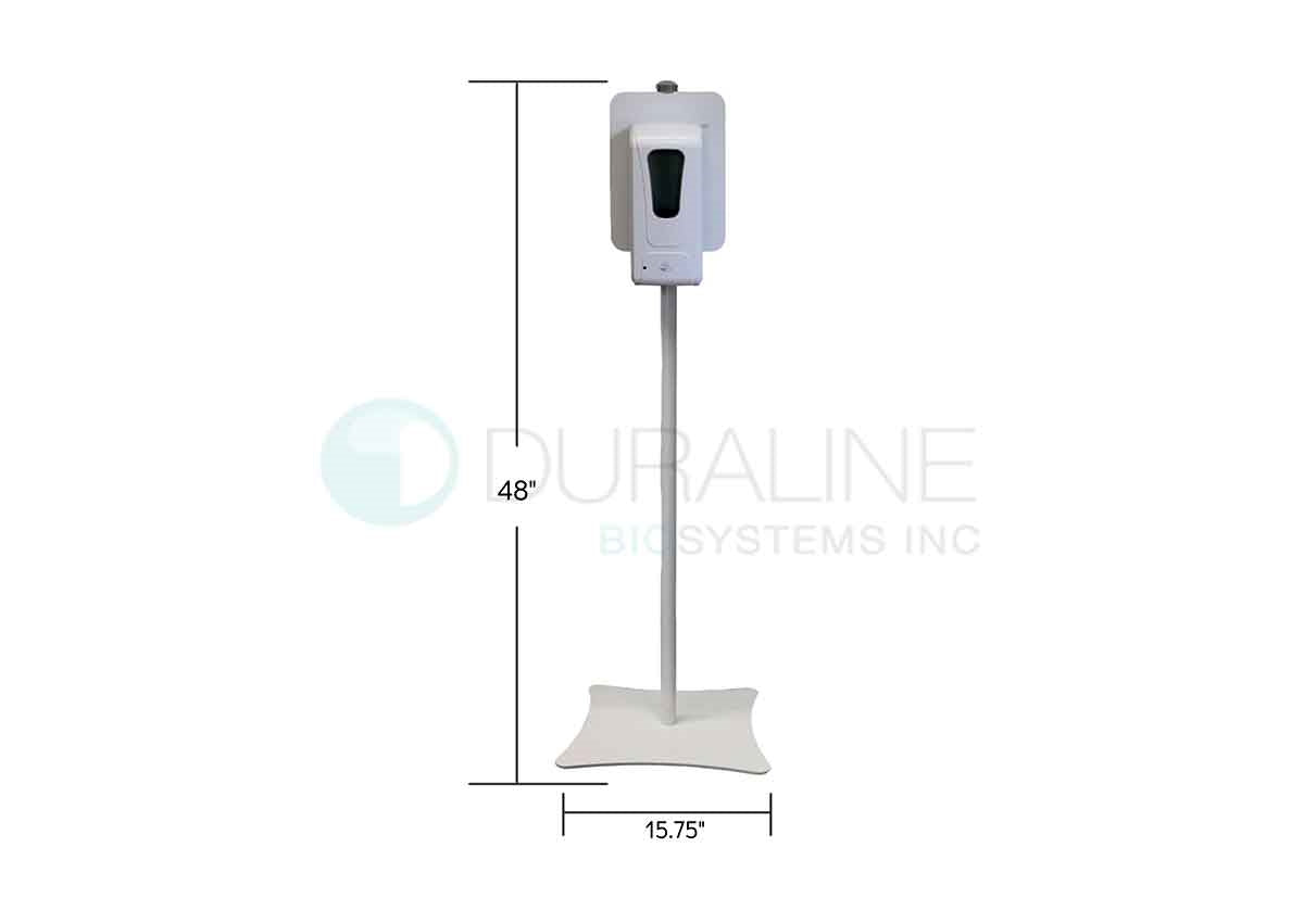 Heavy-Duty Steel Stand For Hand Sanitizer Dispenser with 14 lb. base, white powder-coated, 48" high