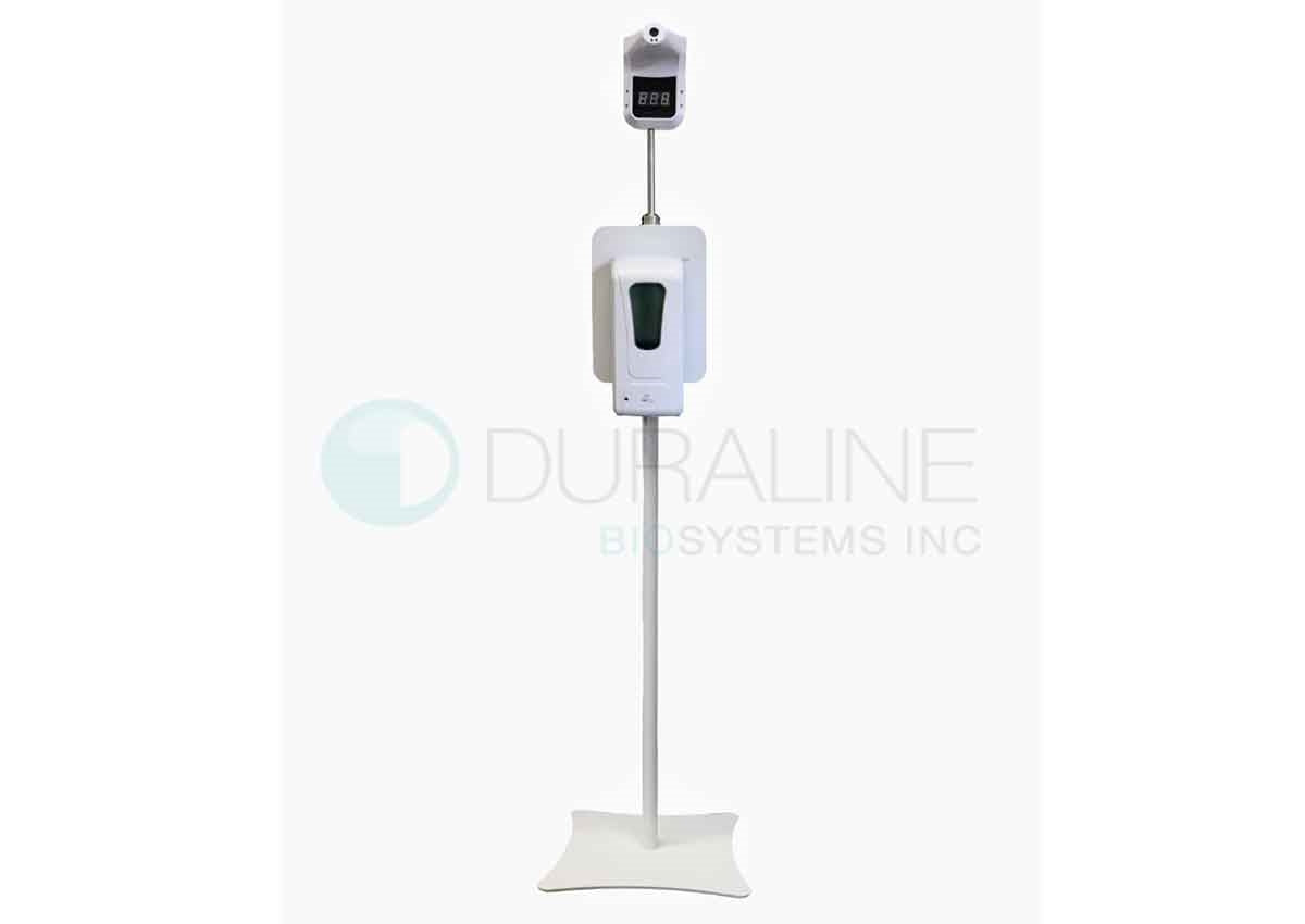 Sanitizer Stand, White Powder-Coated Finish, with 24" Adjustable stainless steel mount for Thermometer