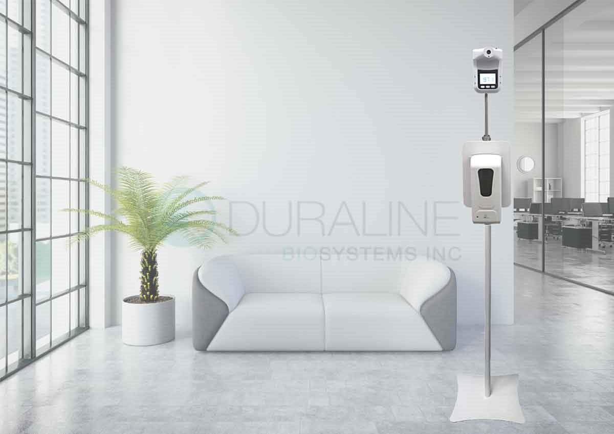 Sanitizer Stand, White Powder-Coated Finish, with 24" Adjustable stainless steel mount for Thermometer